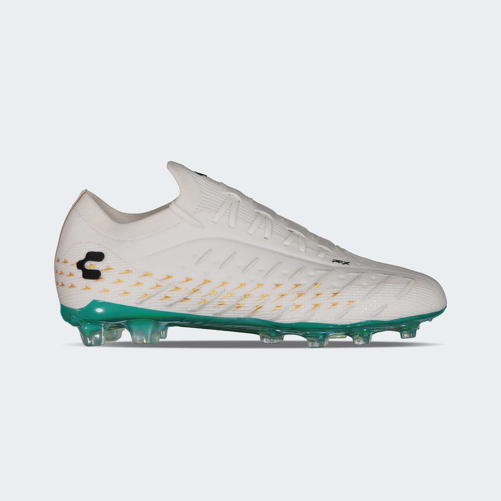 Charly Zinetik PFX Soccer White Aqua Cleats for Men - English